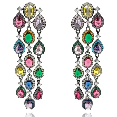 Michael Nash Jewelry Women's Multi-color Crystal Gemstone Clip-on Drop Earrings