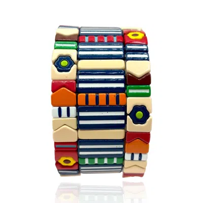 Michael Nash Jewelry Women's Multi-color Enamel Three-strand One-size Elasticized Bracelets