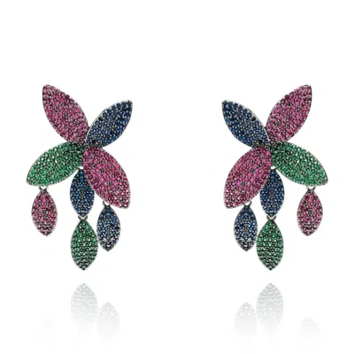 Michael Nash Jewelry Women's Multi-color Micro Pave Crystal Petal Earrings In Black-plated Brass