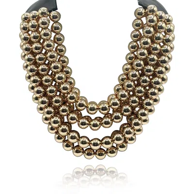 Michael Nash Jewelry Women's Multi-strand Gold-plated Resin Bead Necklace With Black Vegan Leather Adjustable Clasp