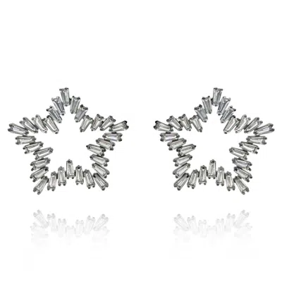 Michael Nash Jewelry Women's Neutrals / Black / Grey Star Crystal Baguette Earrings Set In Blackened Rhodium