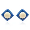 Michael Nash Jewelry Women's Neutrals / Blue Blue Resin Square Clip On Earrings With Ivory Dome Center