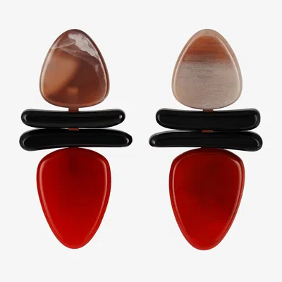 Michael Nash Jewelry Women's Neutrals / Brown / Red Luisa Bone And Black And Red Carnelian Drop Resin Earrings