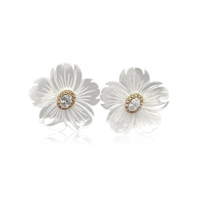 Michael Nash Jewelry Women's Neutrals Carved Mother Of Pearl Floral Button With Cubic Zirconium Center