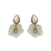 Michael Nash Jewelry Women's Neutrals Carved Mother Of Pearl Floral Drop Earrings With Pear-shaped Top In Gray