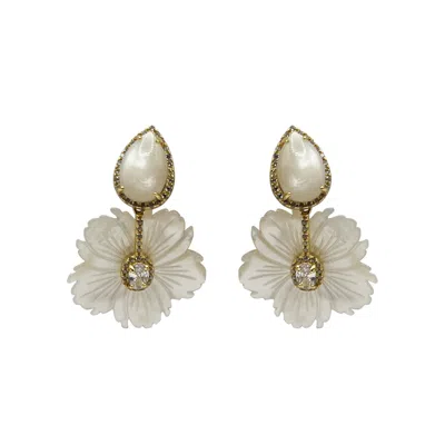 Michael Nash Jewelry Women's Neutrals Carved Mother Of Pearl Floral Drop Earrings With Pear-shaped Top In Gray