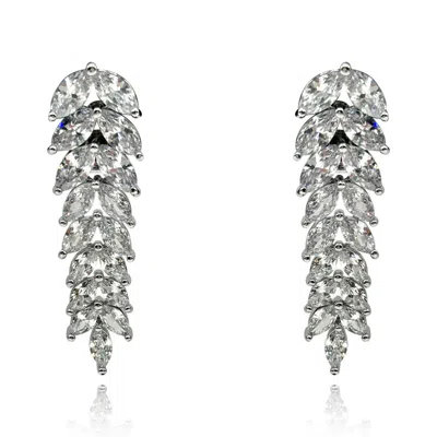 Michael Nash Jewelry Women's Neutrals Cascading Navette Clip On Diamond Cubic Zirconium Drop Earrings