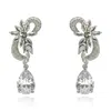Michael Nash Jewelry Women's Neutrals Clip On Diamond Cubic Zirconium Navette Earrings With Pear Shape Drops