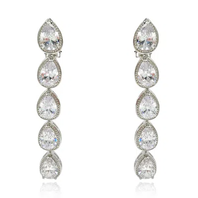 Michael Nash Jewelry Women's Neutrals Diamond Cubic Zirconium Hanging Pear Shape Clip On Drop Earrings