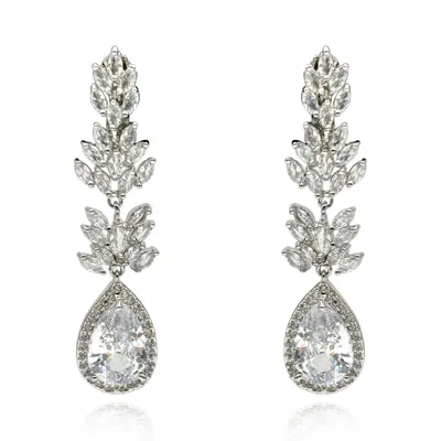 Michael Nash Jewelry Women's Neutrals Elongated Small Navette Shaped Diamond Clip On Cubic Zirconium Earrings With Large 