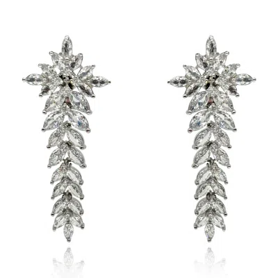 Michael Nash Jewelry Women's Neutrals Floral Shape Navette Top With Cascading Navette Diamond Cubic Zirconium Clip On Dro