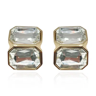 Michael Nash Jewelry Women's Neutrals / Gold Crystal Double Stone Clip Earrings