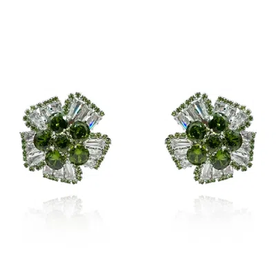 Michael Nash Jewelry Women's Neutrals / Gold / Green Greeen Tourmaline And Baguette Crystal Clip On Button Earrings In Multi