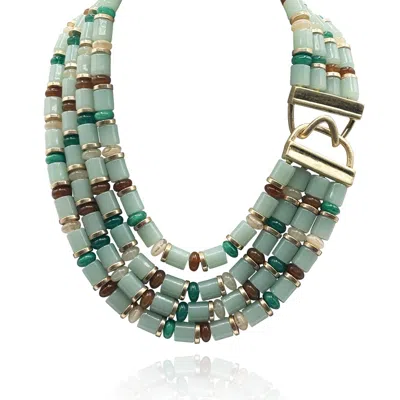 Michael Nash Jewelry Women's Neutrals / Green / Brown Zita Four Strand Multi Color Jade  Resin Necklace