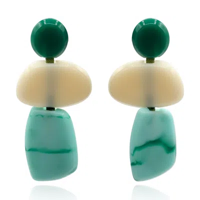 Michael Nash Jewelry Women's Neutrals / Green Puzzle Resin Green Multi Triple Drop Earrings
