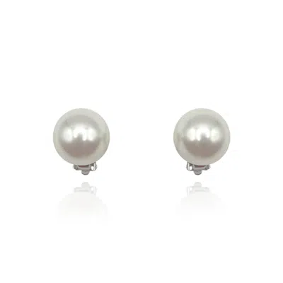 Michael Nash Jewelry Women's Neutrals Large Round Shell Based Pearl Clip On Earrings Set In Sterling Silver In Gray