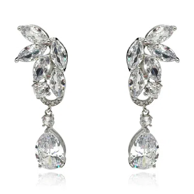 Michael Nash Jewelry Women's Neutrals Multi Navette Clip On Diamond Cubic Zirconium Top With Large Pear Shape Drop Earrin