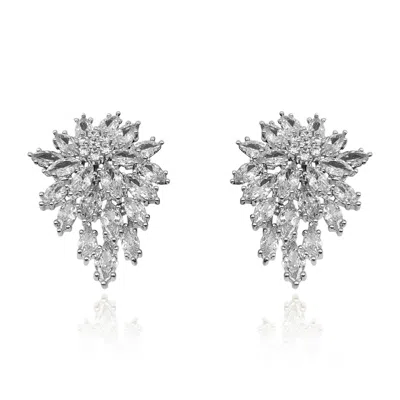 Michael Nash Jewelry Women's Neutrals Multi Navette Crystal Cluster Rhodium Plate Clip-on Earrings