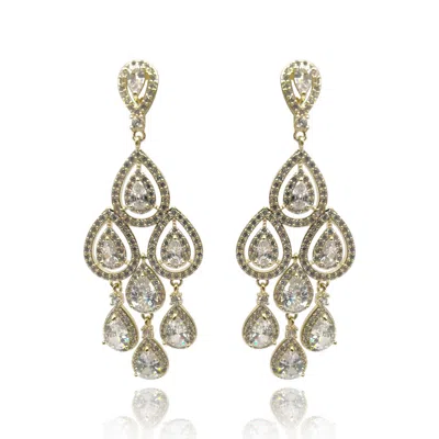 Michael Nash Jewelry Women's Neutrals Pear Shape Crystal Drop Clip-on Earrings - Gold Plate Setting In Yellow