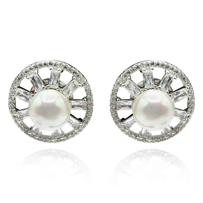 Michael Nash Jewelry Women's Neutrals Pearl And Baguette Pinwheel Clip Earrings