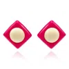 Michael Nash Jewelry Women's Neutrals / Pink / Purple Fuschia Resin Square Clip On Earrings With Ivory Dome Center