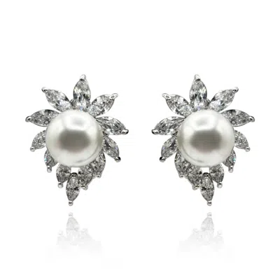 Michael Nash Jewelry Women's Neutrals Shell Pearl And Marquise Diamond Clip On Earrings