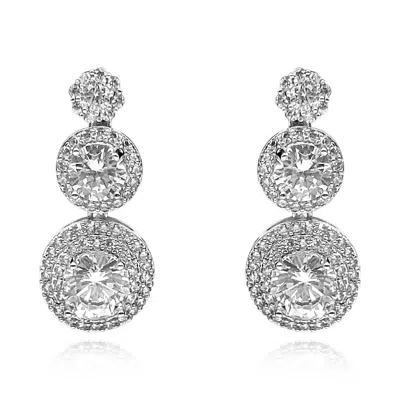 Michael Nash Jewelry Women's Neutrals / Silver Cubic Zirconium Triple Round Clear Drop Clip On Earrings