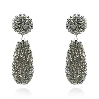 Michael Nash Jewelry Women's Neutrals Silver Plated Rhinestone Covered Resin Teardrop Resin Earrings In Gray