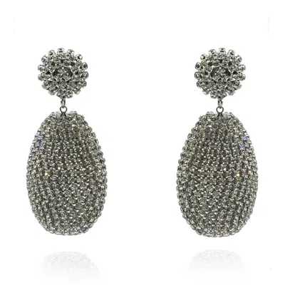 Michael Nash Jewelry Women's Neutrals Silver Rhinestone Chain-covered Large Drop Resin Earrings In Gray