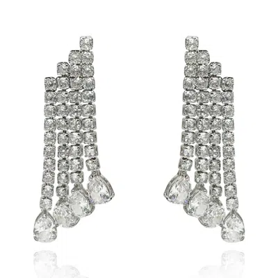 Michael Nash Jewelry Women's Neutrals / Silver Sparkling Cubic Zirconia Rhodium Plated Earrings With Pear-shaped Drop Sto