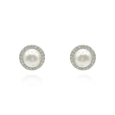 Michael Nash Jewelry Women's Neutrals Small Shell Pearl Clip-on Earrings Plated In Rhodium Surrounded By Pave Crystals"