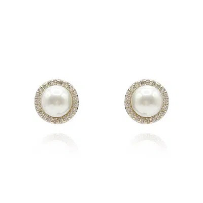 Michael Nash Jewelry Women's Neutrals Small Shell Pearl Clip-on Earrings  Set In Gold Plate Surrounded By Pave Crystals In Yellow