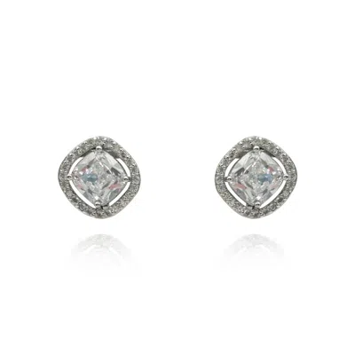 Michael Nash Jewelry Women's Neutrals Small Square Crystal Clip-on Earrings Set In Rhodium-plated Pave