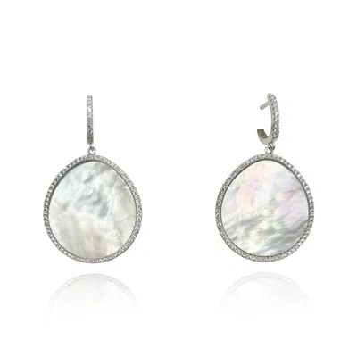 Michael Nash Jewelry Women's Neutrals Sterling Silver Mother Of Pearl Earrings With Micro Pave Cubic Zirconia In Gray