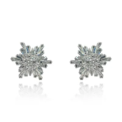 Michael Nash Jewelry Women's Neutrals Three Dimensional Baguette Star Crystal Clip On Earrings In Metallic
