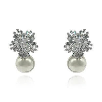 Michael Nash Jewelry Women's Neutrals Three Dimensional Baguette Star Crystal Clip On Earrings With Pearl Drop