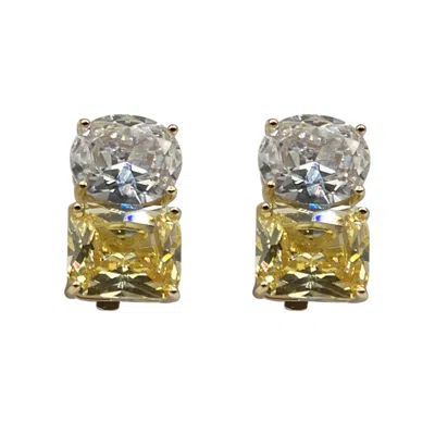 Michael Nash Jewelry Women's Neutrals Two-tone Canary And Diamond Cubic Zirconium Clip Earrings In Sterling Silver In Gray