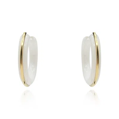 Michael Nash Jewelry Women's Neutrals White Resin Hoop Earrings With Gold Stripe Down The Middle In Multi