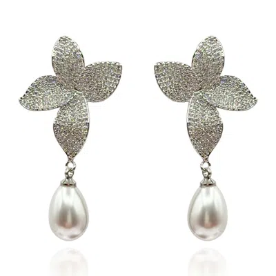 Michael Nash Jewelry Women's Neutrals / White / Silver Cubic Zirconium Pave And Pearl Drop Clip On Earrings In Multi