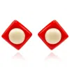 Michael Nash Jewelry Women's Neutrals / Yellow / Orange Orange Resin Square Clip On Earrings With Ivory Dome Center