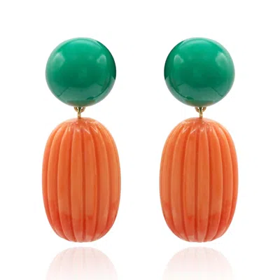 Michael Nash Jewelry Women's Orange / Green Arabella Jade And Coral Resin Clip Earrings In Multi