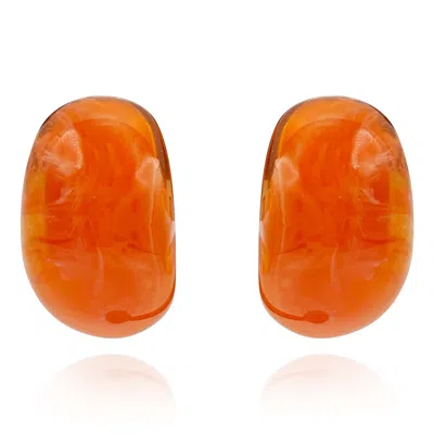 Michael Nash Jewelry Women's Orange Marbled Resin Semi Hoop Clip On Earrings