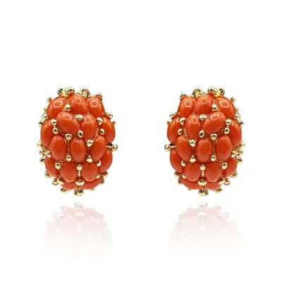 Michael Nash Jewelry Women's Orange Multi Stone Glass Coral Clip On Earrings In Gold Plating
