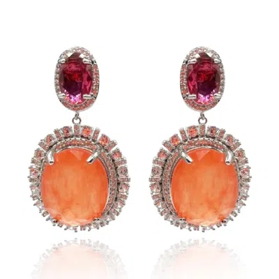 Michael Nash Jewelry Women's Orange / Pink Gemma Flawed Orange & Pink Fourmaline Glass Clip Drop Earrings In Multi