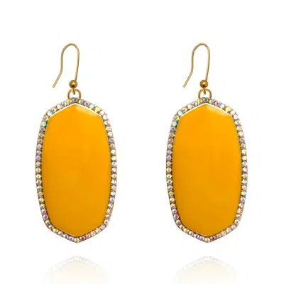 Michael Nash Jewelry Women's Orange Yellow Ochre Hand-enameled Drop Earrings With Crystal Rim On French Wire