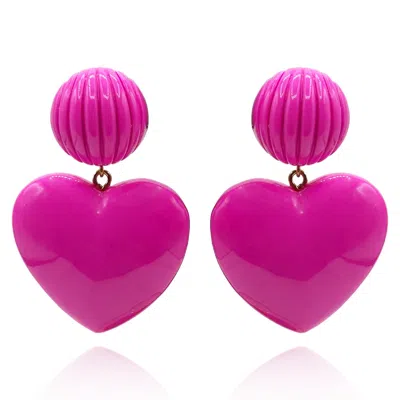 Michael Nash Jewelry Women's Pink Amour Carved  Fuschia Resin Clip Heart Drop Earrings