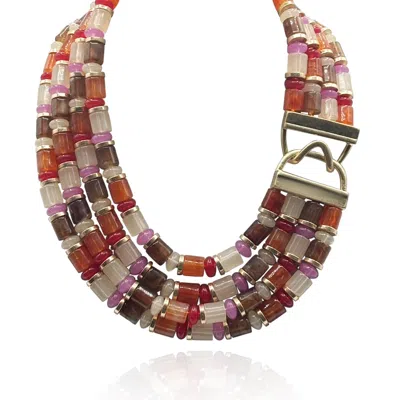 Michael Nash Jewelry Women's Pink / Brown Zita Four Strand Muli Color Carnelian Necklace In Multi