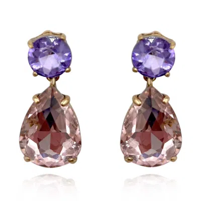 Michael Nash Jewelry Women's Pink / Gold Marina Large Pear-faceted Rose And Light Amethyst Clip On Crystal Drop Earrings  In Pink/gold