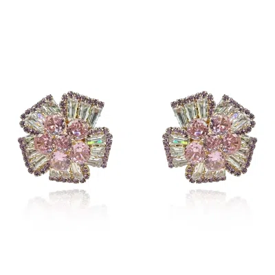 Michael Nash Jewelry Women's Pink / Gold / Neutrals Pink Sapphire And Baguette Crystal Clip On Button Earrings In Multi