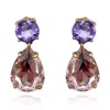 Michael Nash Jewelry Women's Pink Large Pear-faceted Rose And Light Amethyst Crystal Drop Earrings In Brass With Gold Pla In Pink